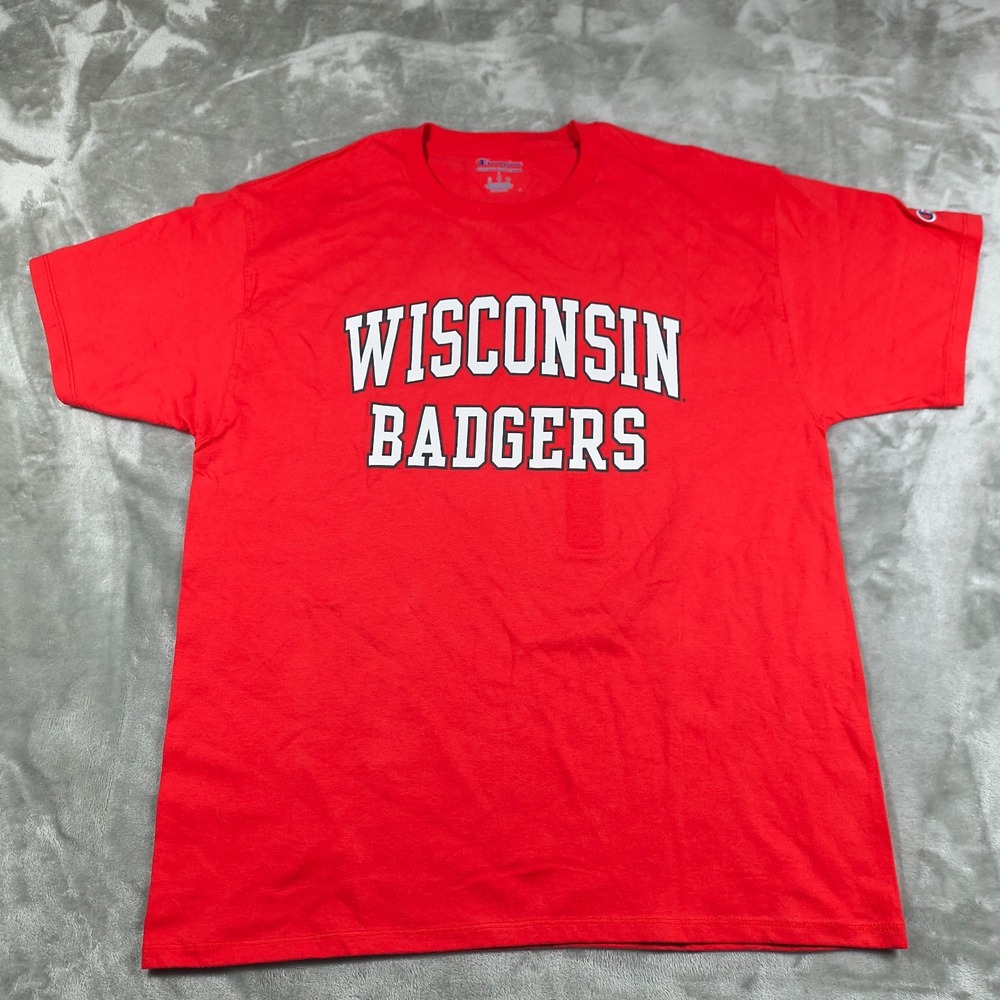 Wisconsin Badgers Shirt Mens Large Red Champion Football NCAA Short Sleeve
